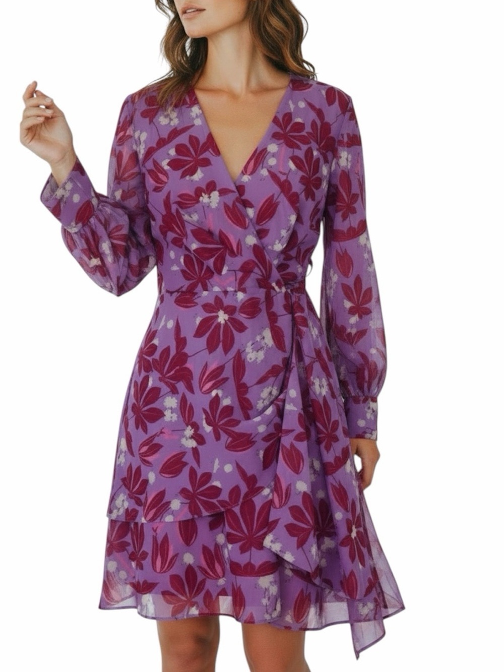 NWT SACHIN + BABI Emory Lavender Floral V-Neck Wrap Lined Dress Size  8